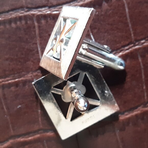 Swank Fleur De Lis Vintage Cuff Links Silver Tone ,7/8" Square - Picture 4 of 8